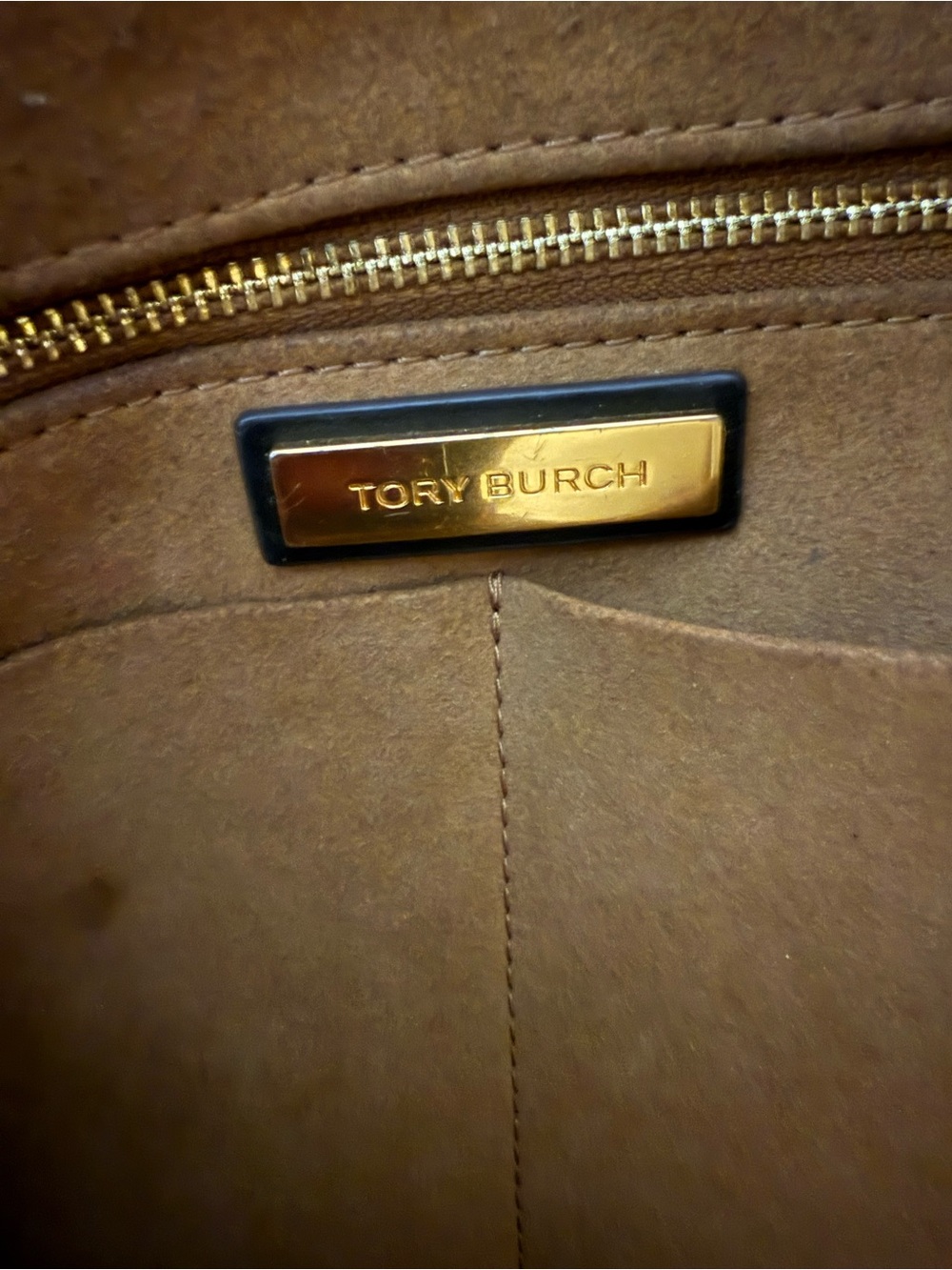 Tory Burch Cream and Black Logo Tote with Brown Straps - Picture 8 of 12